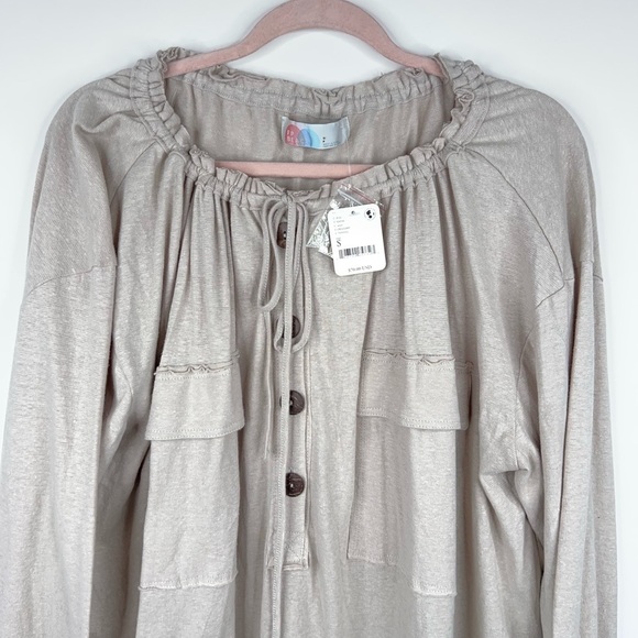 Free People Beach Cream Beige Oversized Blouse Boho Top Button Front Hemp New - Picture 2 of 12